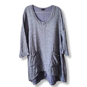 Grizas Silk Linen Texture Shift Dress XXL Gray Minimalist Lagenlook Scandi Artsy